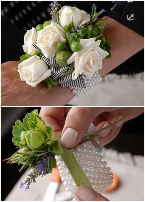 These corsages were even more popular than orchids. Step Two: Individual leaves are wired by slipping the wire through the base of the leaf and wrapping it down the stem. Step Three: After you have wired the flowers and the leaves, wrap them with tape. Start wrapping next to the blossom or leaf base. Step Four: Combine the leaves and the ...